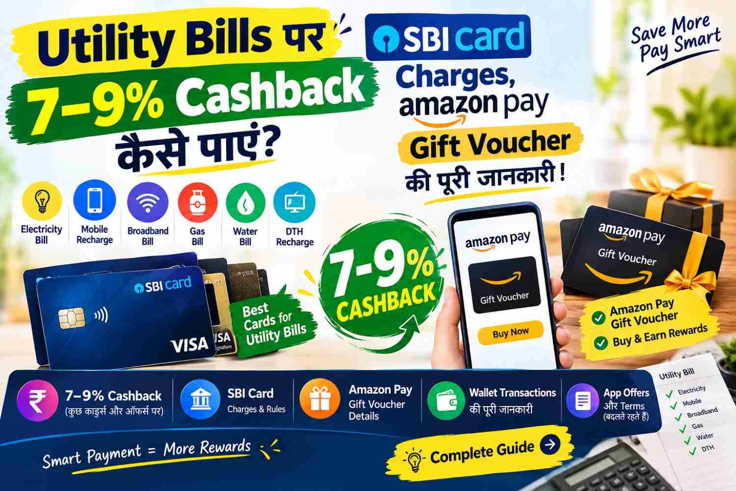 Utility Bills पर 7–9% Cashback कैसे पाएं? SBI Card Charges, Amazon Pay Gift Voucher की पूरी जानकारी !